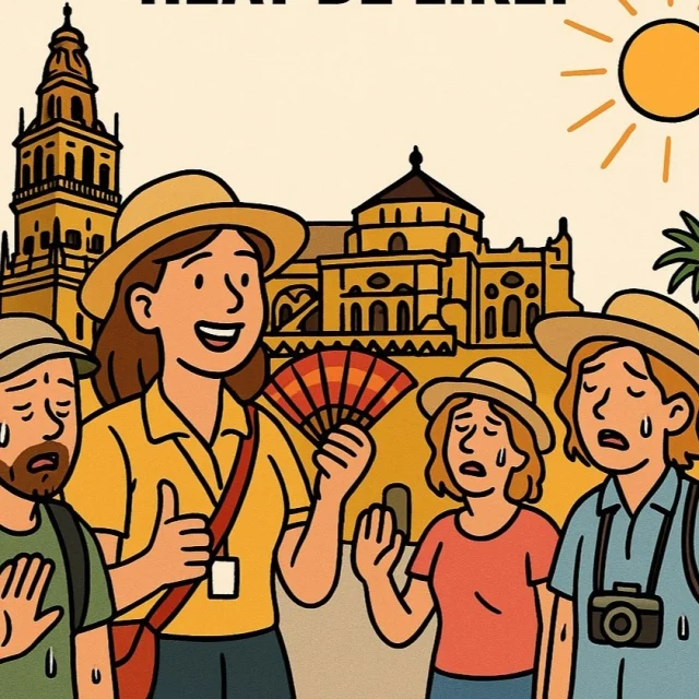 ¡Ay que Caló! (Cuento De Humor...)

Era agosto en Córdoba, lo cual equivale a vivir dentro de un horno moruno... con WiFi y sin compasión. Donde el calor no da tregua, el asfalto se derrite como queso curado, y las chanclas hacen chof de puro sudor

Las calles del centro brillaban como si estuvieran hechas de oro fundido, y los turistas" caminaban en cámara lenta, como zombis simpáticos con gorras.

Allí llegaba un grupo internacional con su guía, Rafi, una cordobesa con arte, salero, y un abanico que podría despegar un helicóptero.

—¡"Bienveníos" a Córdoba, la ciudad donde el sol no da sombra ni por error! - saludó Rafi mientras se bebía un botellín de agua sin abrirlo.

El plan del día era simple: ver la Mezquita-Catedral, pasear por el Alcázar, y no morir derretidos en el intento.

En el grupo venían:

Claudia y Marco, unos italianos que pensaban que ya conocían el calor. Hasta que sudaron por dentro.

Una familia sueca, rubísimos y entusiasmados, que llegaron blancos como leche y a los 15 minutos ya eran “color jamón”.

Todd, de Australia, que dijo:

-“This is not hot, mate.”

Y dos horas después estaba abrazado a una fuente llorando como si viera el final de una telenovela.

Al llegar a la Mezquita-Catedral, Rafi anunció con alegría:

-¡Aquí dentro hace fresquito, eh! ¡Unos 29 grados nada más!

Los turistas aplaudieron. Uno incluso se arrodilló.

- “¡Gracias, oh piedra bendita y fresquita!” decía mientras se pegaba la frente a una columna de la Mezquita.

Pero el verdadero drama fue el paseo por los Patios.

-¡Qué bonitos los geranios! -decía una señora mientras los geranios se marchitaban de puro calor.

En uno de los patios, un gato cordobés los miraba desde la sombra y pensaba:
-“Guiris… valientes pero ignorantes.”

Cuando cruzaron el Puente Romano, el suelo estaba tan caliente que una suela se quedó pegada y la otra se evaporó. Un niño intentó sentarse en un banco y se quedó pegado por la nalga izquierda. Hubo que despegarlo con abanicos y salmorejo frío.

Finalmente, Rafi los llevó a una terraza con toldo, ventilador, y jarras de gazpacho como si fueran botellas sagradas.

- Bueno, habéis "sobrevivío". ¡Podéis ponéroslo en...Sigue en mi Blog.
Rovica.